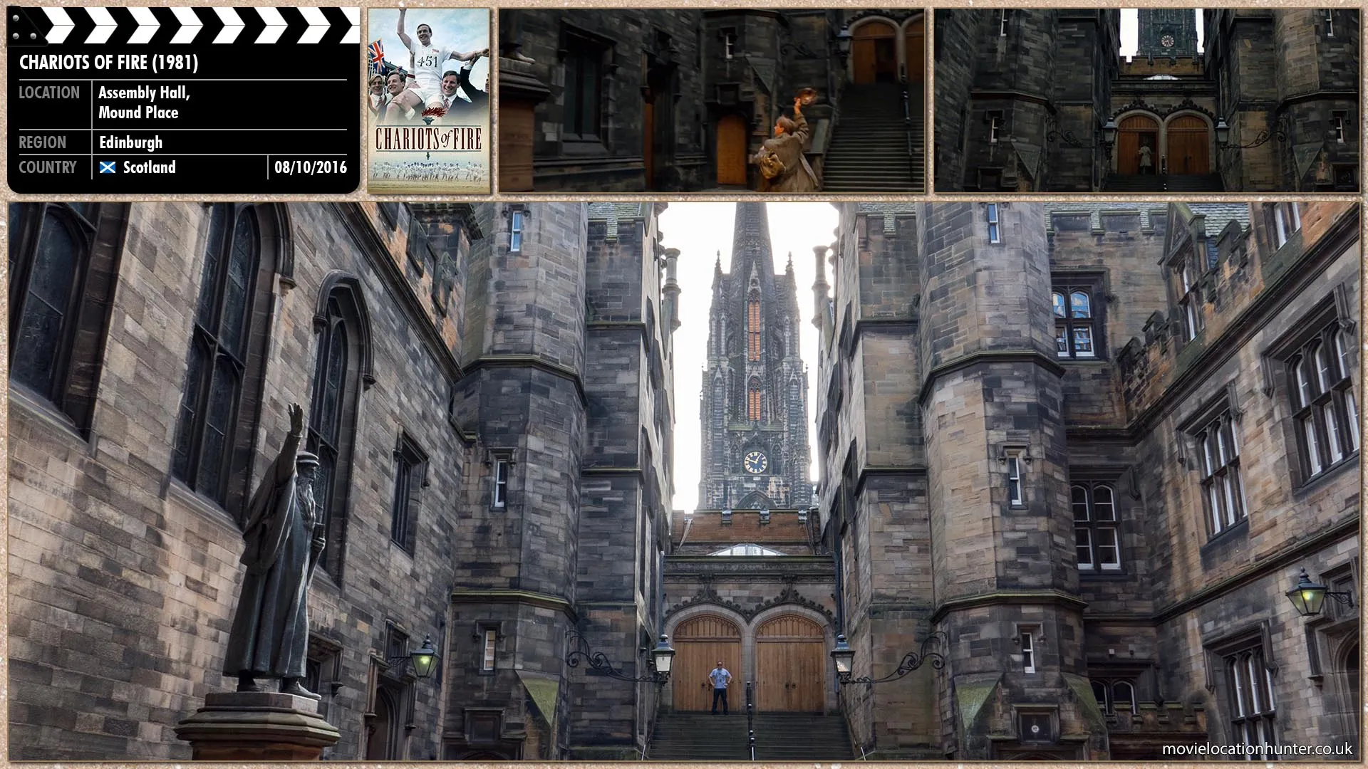 Filming location photo, shot in Scotland, for Chariots of Fire (1981). Scene description: Liddell, his obsession with running vying with his faith, is late for the religious meeting.