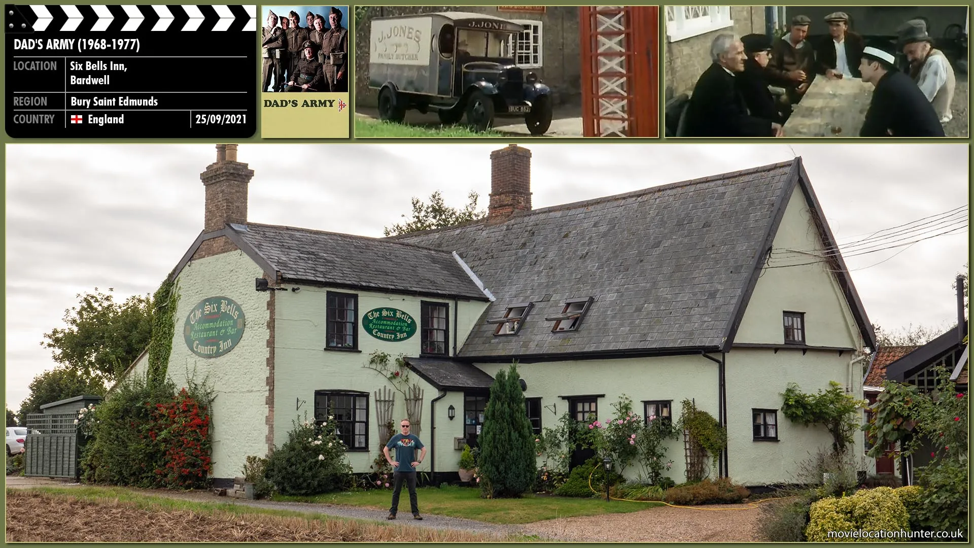Filming location photo, shot in England, for Dad's Army (1968). Scene description: The Six Bells Inn was used in two episodes.  Ring Dem Bells (Series 8, Episode 1) and Wake Up Walmington (Series 9, Episode 1).  The references shot are one from each episode.