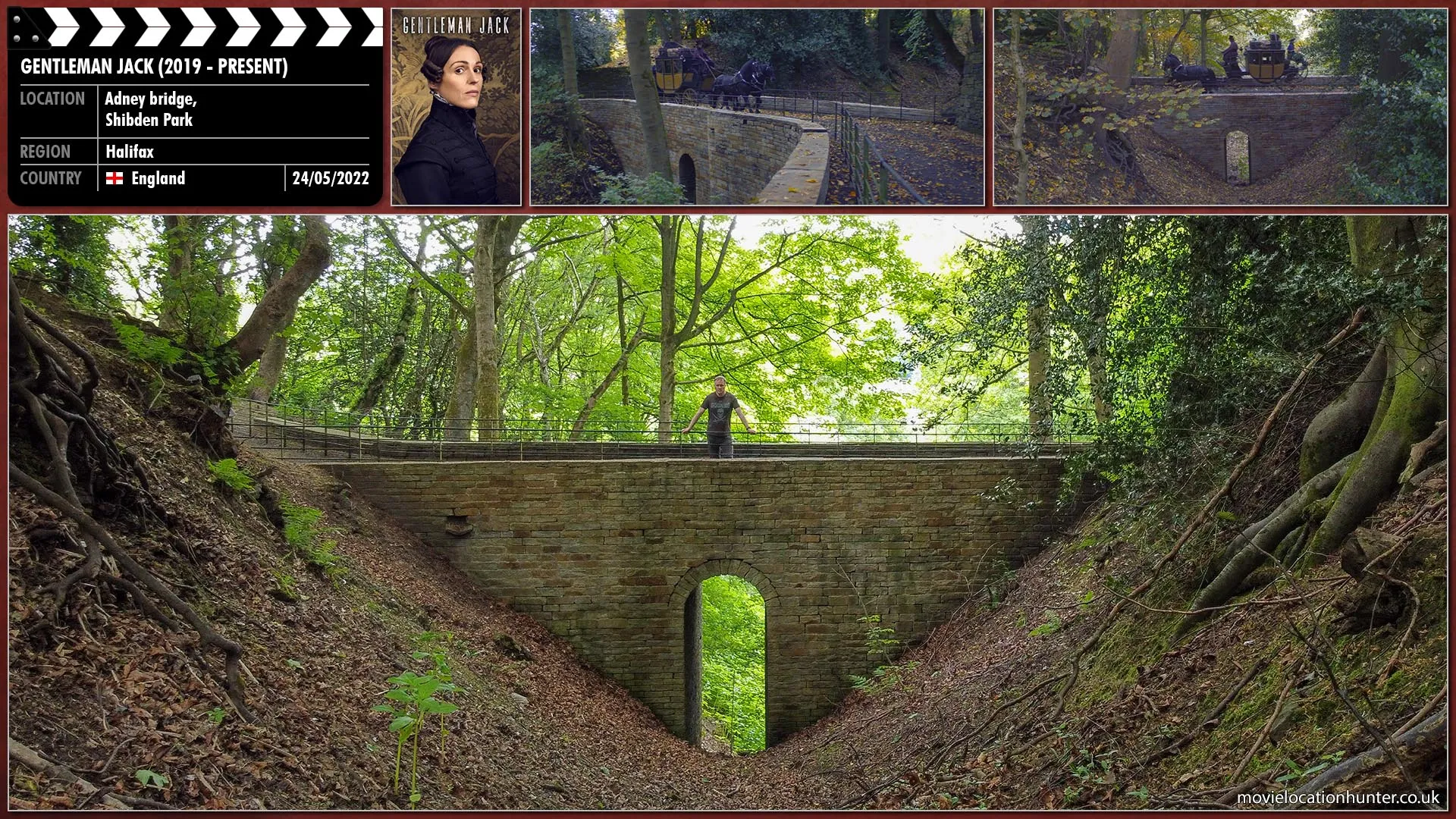 Filming location photo, shot in England, for Gentleman Jack (2019). Scene description: Adney bridge featured in several episodes as the Lister coach enters or leaves Shibden Hall.