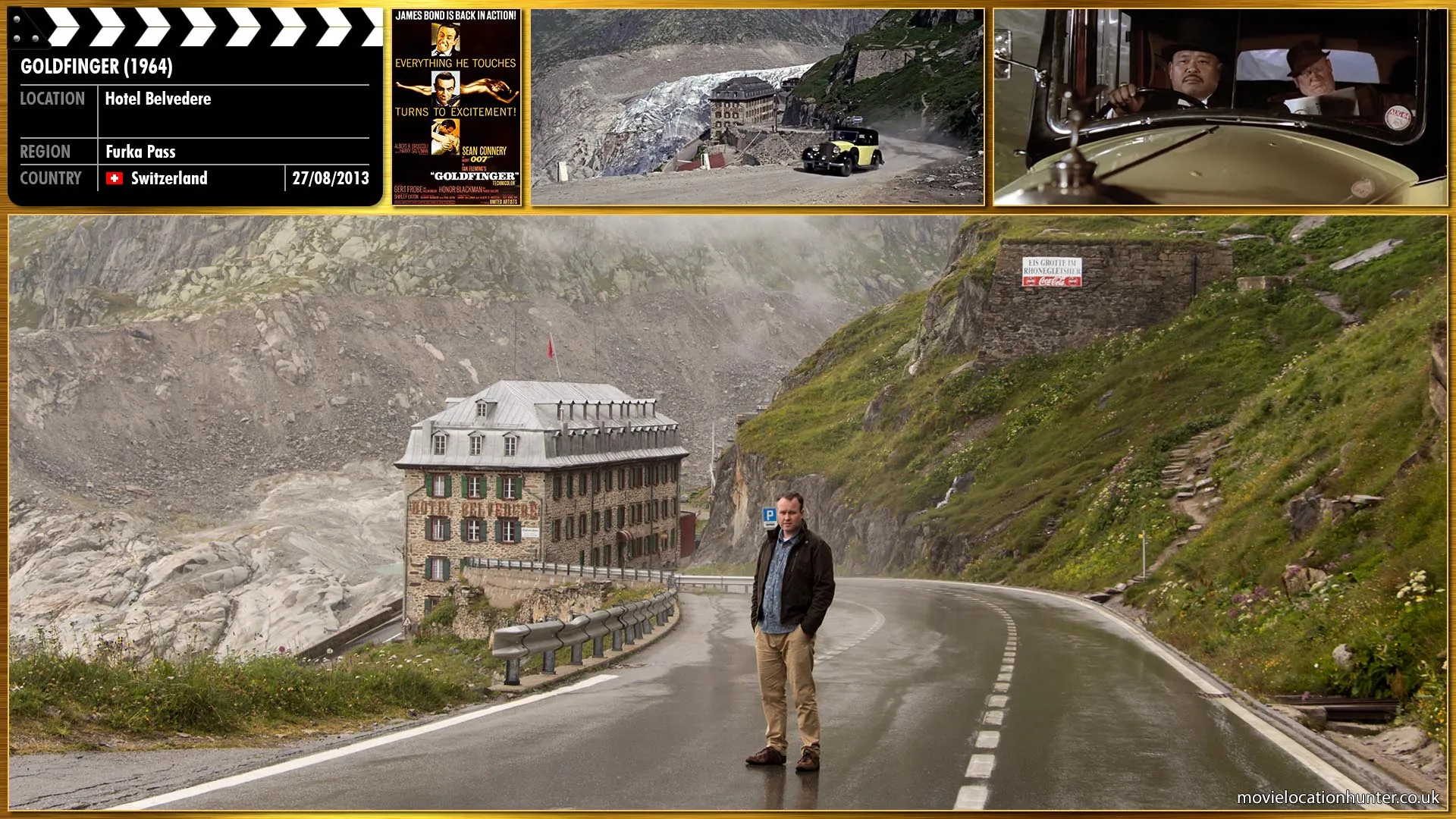 Filming location photo, shot in Switzerland, for Goldfinger (1964). Scene description: Goldfinger (Gert Fröbe) leaves England and travels to Switzerland and heads for his industrial plant.