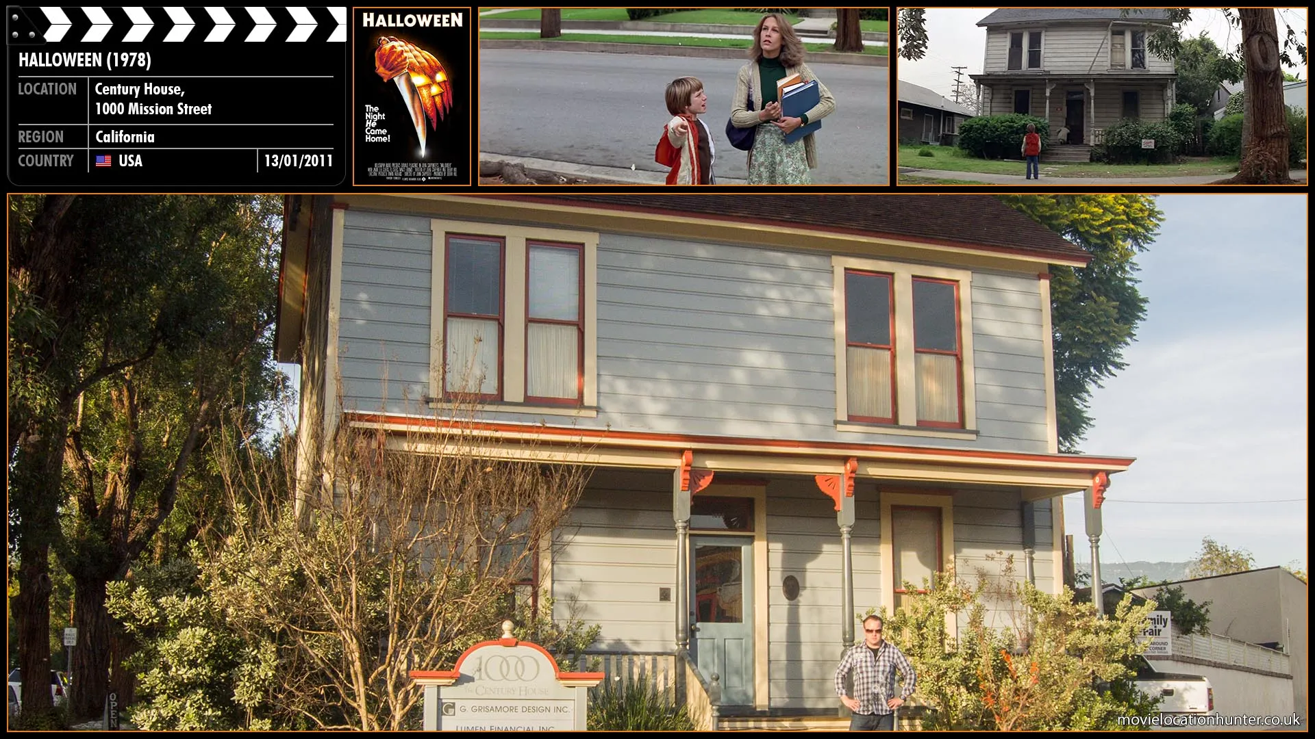 Filming location photo, shot in USA, for Halloween (1978). Scene description: The filming location in 1978 of the Myers house was 707 Meridian Avenue, South Pasadena, California. The house has since been moved to the east side of Meridian and north of Mission Street.