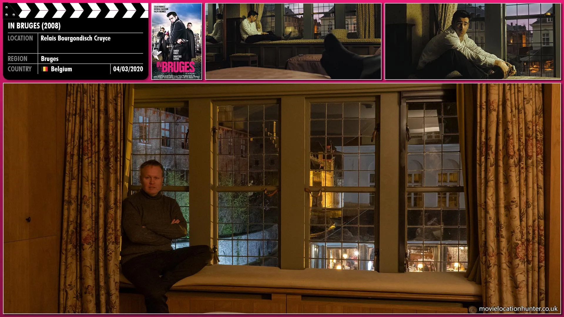 Filming location photo, shot in Belgium, for In Bruges (2008). Scene description: Ray (Colin Farrell) is bored and convinces Ken (Brendan Gleeson) the should go out that evening.
