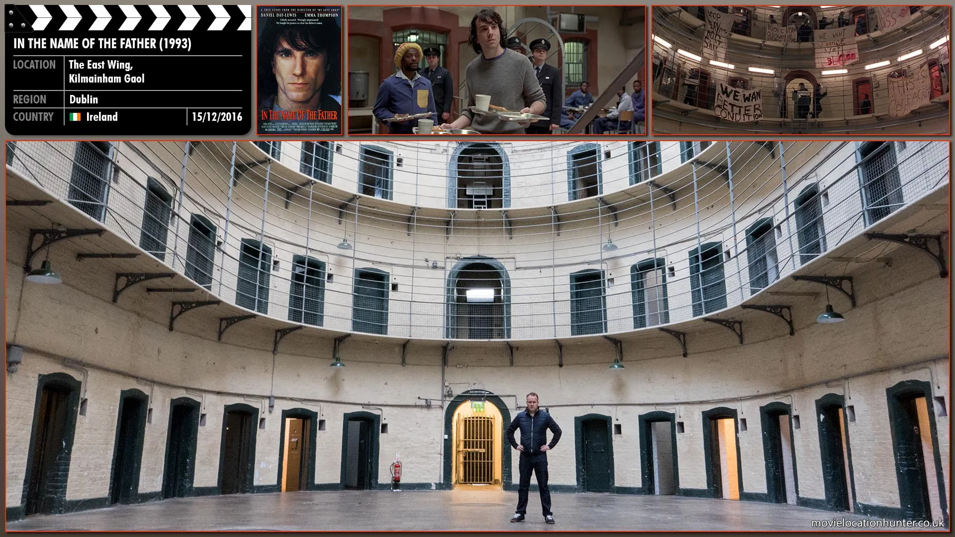 Filming location photo, shot in Ireland, for In the Name of the Father (1993). Scene description: McAndrews (Don Baker) and Gerry (Daniel Day-Lewis) also stage a protest to call attention to the Conlons' innocence, seizing control of the cellblock for a brief period until Barker sends in a riot squad to retake the prison by violent force.