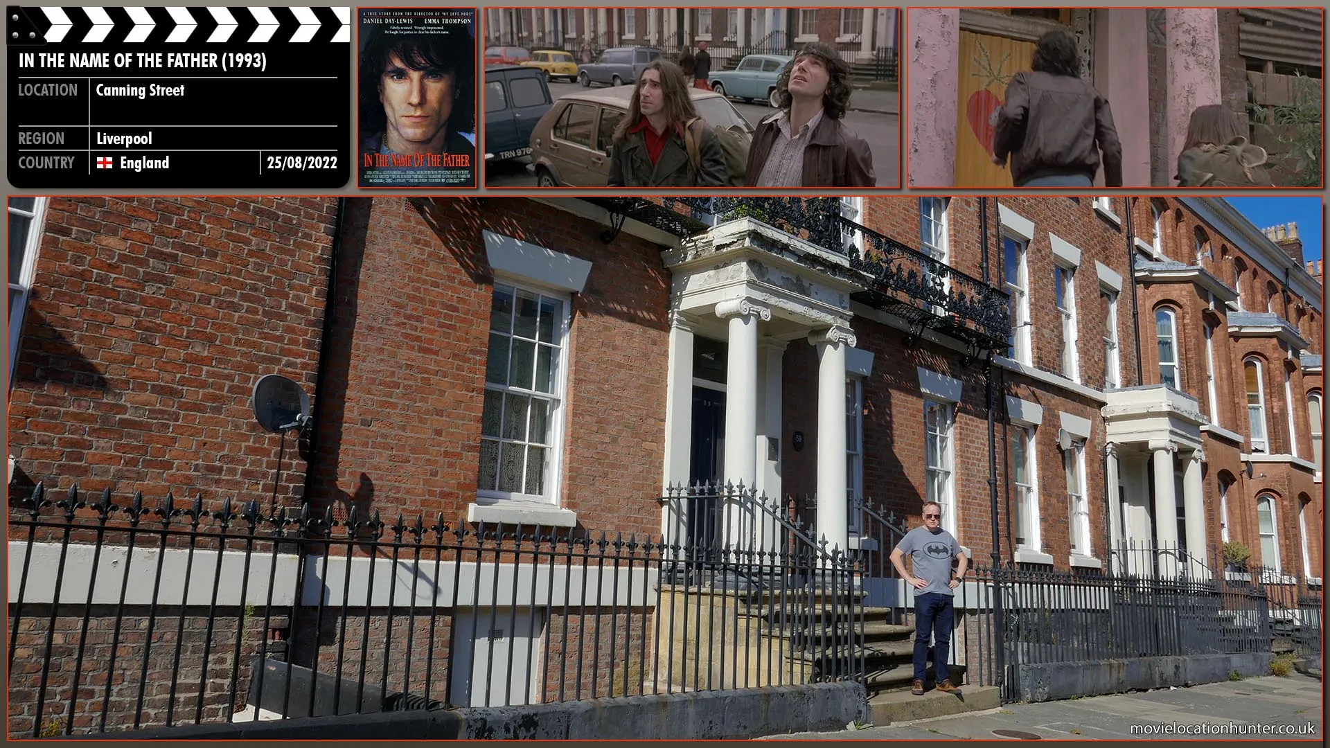 Filming location photo, shot in England, for In the Name of the Father (1993). Scene description: Gerry (Daniel Day-Lewis) and Paul (John Lynch) arrive at a squatter's house where their friend Patrick Armstrong (Mark Sheppard) lives with a small group of hippies.