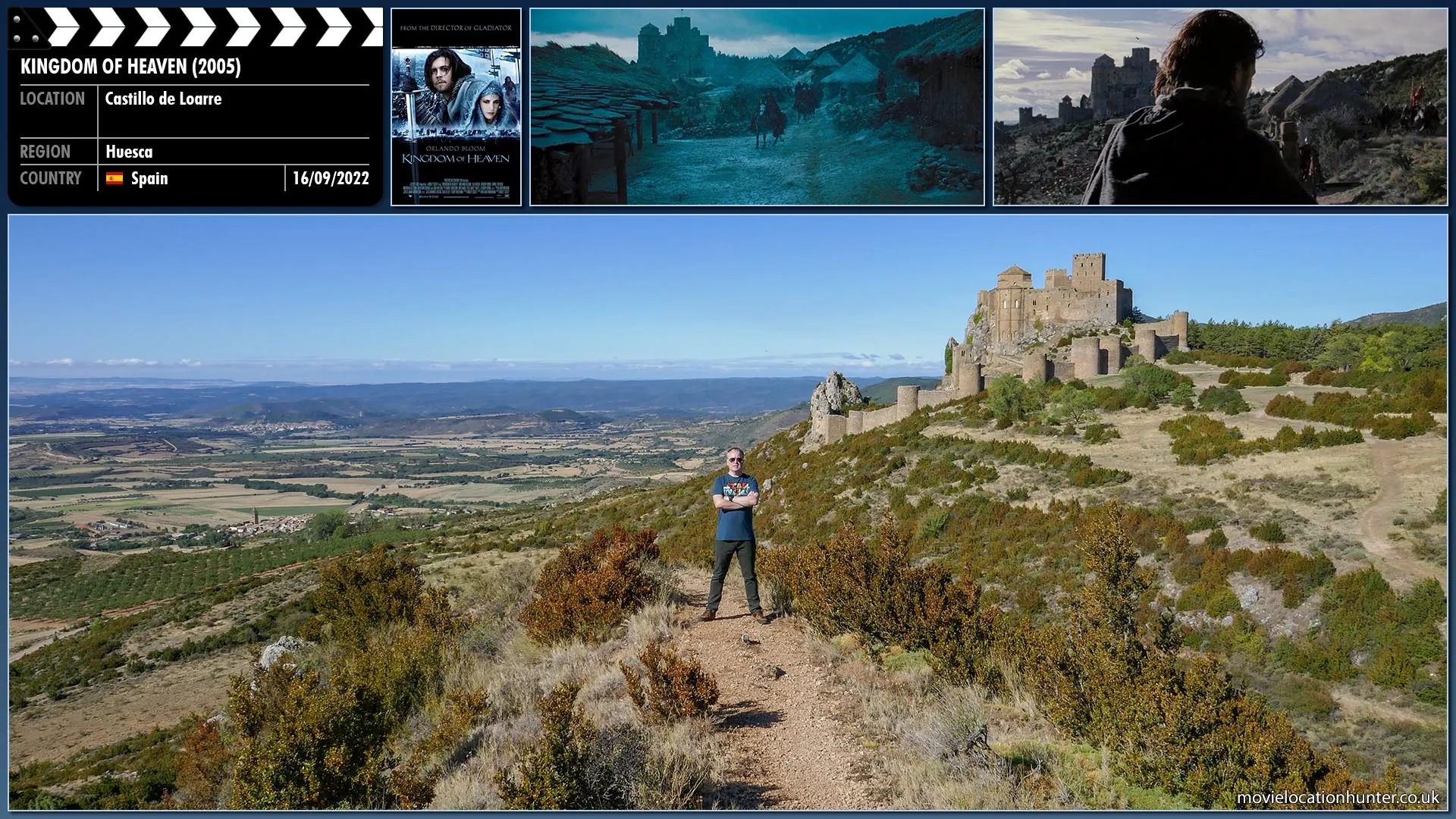 Filming location photo, shot in Spain, for Kingdom of Heaven (2005). Scene description: A Crusader passing through the village introduces himself as Balian's (Orlando Bloom) father, Baron Godfrey of Ibelin (Liam Neeson), and asks him to return with him to the Holy Land, but Balian declines.