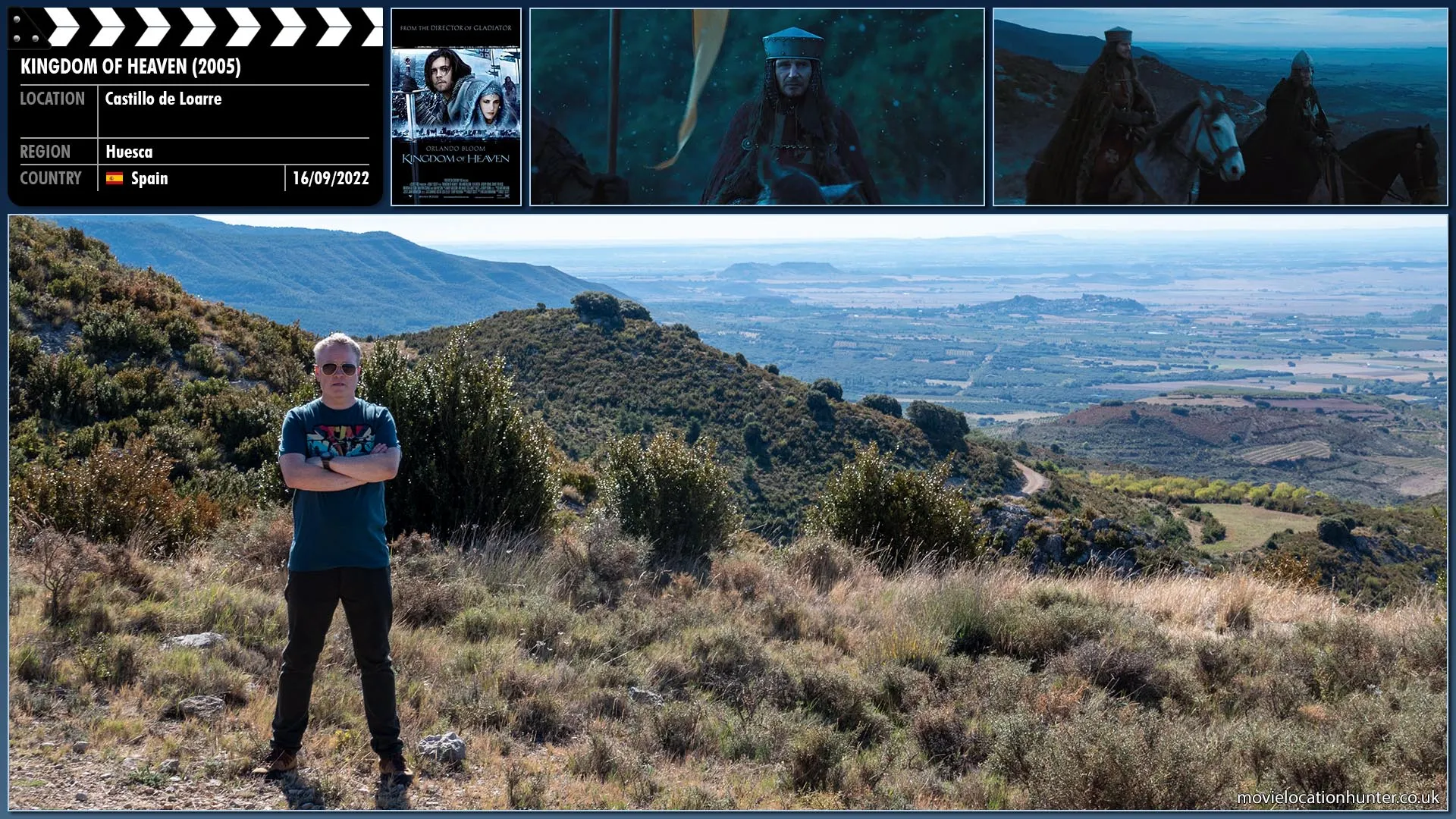 Filming location photo, shot in Spain, for Kingdom of Heaven (2005). Scene description: Godfrey (Liam Neeson), riding with his Hospitler (David Thewlis), stares around at the wintry countryside of his youth. His face is intelligent, lined, grave, scarred: he has seen the world to its very end and now he has returned to where he was born.