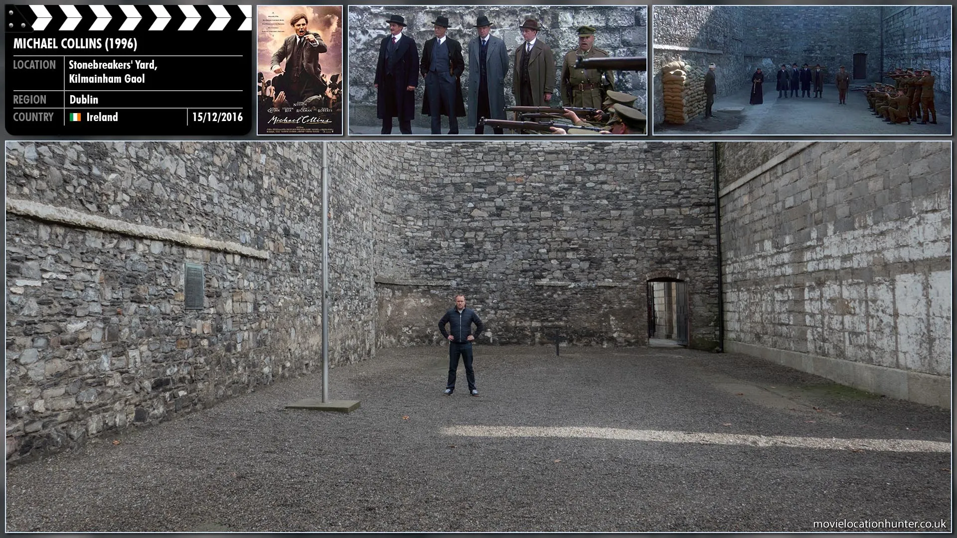Filming location photo, shot in Ireland, for Michael Collins (1996). Scene description: When a group of Irish rebels staged a six-day siege at Dublin's General Post Office, only one of the leaders was able to escape execution -- Eamon De Valera (Alan Rickman), an American citizen of Irish blood.
