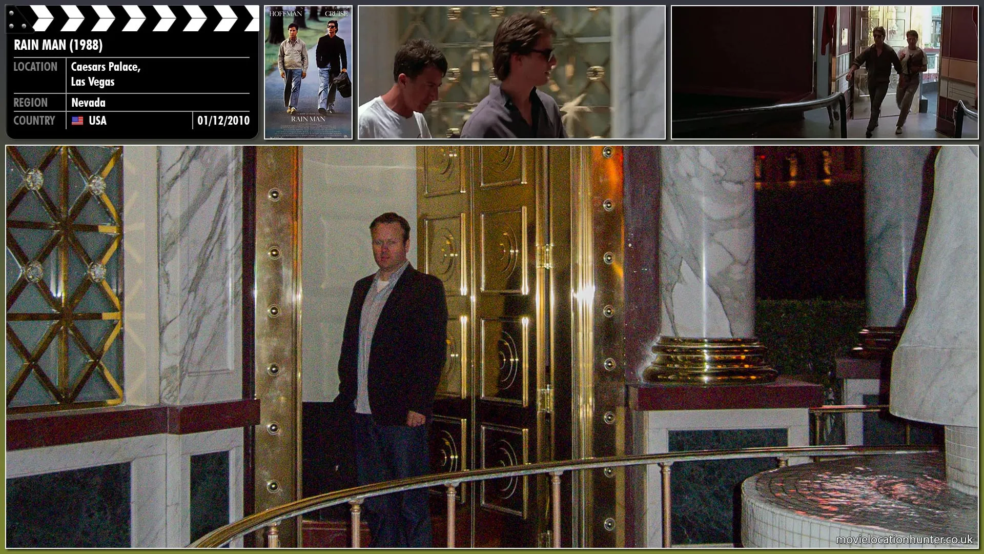 Filming location photo, shot in USA, for Rain Man (1988). Scene description: Charlie (Tom Cruise) proves to be sometimes shallow and exploitative, as when he uses Raymond's precision memory and takes him to Las Vegas to win money at blackjack by counting cards.