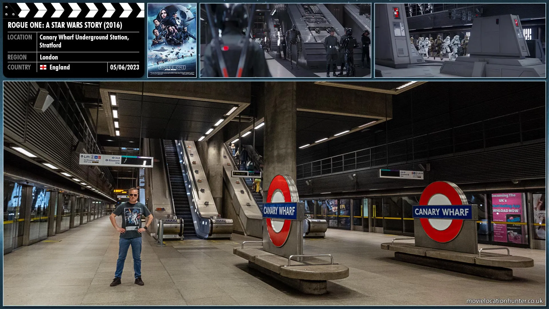 Filming location photo, shot in England, for Rogue One: A Star Wars Story (2016). Scene description: As Jyn Erso (Felicity Jones), Cassian Andor (Diego Luna) and K-2SO (Alan Tudyk) make their way through the facility, they pass a droid identical to K-2SO and he glances at the familiar droid he walks by.
