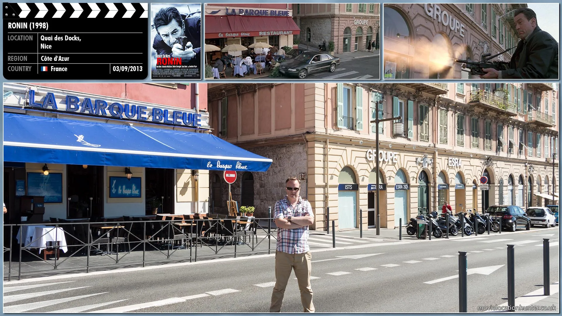 Filming location photo, shot in France, for Ronin (1998). Scene description: The team engages the convoy and pursues them through the surrounding highways in the country. After a lengthy car chase and gun battle, they successfully obtain the case, but Gregor (Stellan Skarsgård) betrays the team and switches the case with another, identical case that explodes, seriously injuring Larry (Skipp Sudduth). Gregor disappears.