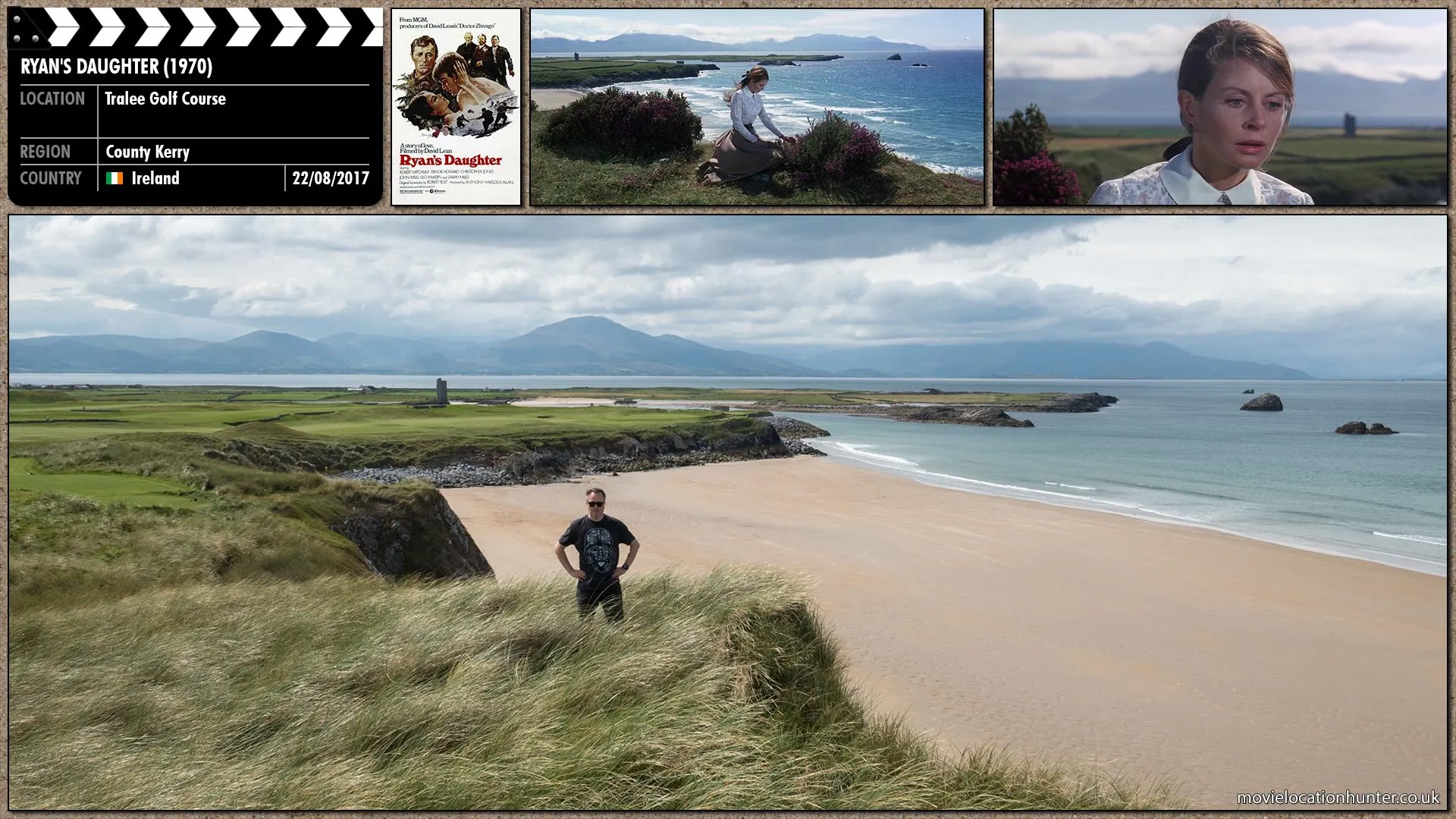 Filming location photo, shot in Ireland, for Ryan's Daughter (1970). Scene description: In a cup-shaped dell at the top of the cliff, Rosy (Sarah Miles) is plucking heather.  The horses are beyond her, nibbling at the short dry grass.  Her search for good sprigs takes her to the cliff edge.  She glances down at the beach below and freezes!  She has seen Micheal (John Mills) on the beach below coming from the direction of the cave where she and Randolph (Christopher Jones) were earlier.