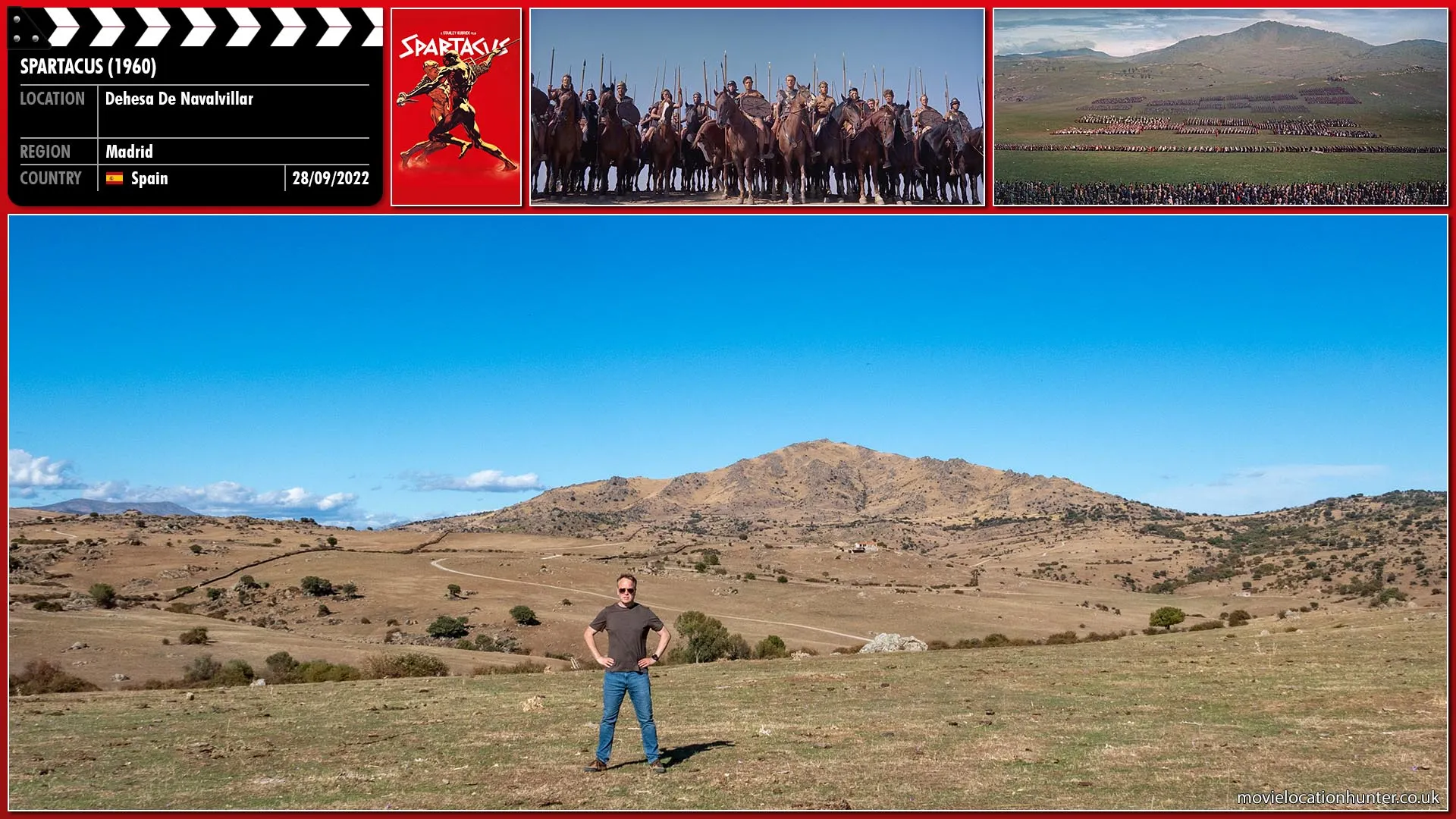 Filming location photo, shot in Spain, for Spartacus (1960). Scene description: During the final battle, within a few hours, Crassus' trained troops have overcome the slave army, and Crassus announces to the survivors that they will be spared crucifixion if they identify Spartacus (Kirk Douglas). Spartacus stands to speak, but before he can sacrifice himself, Antoninus stands and declares, 