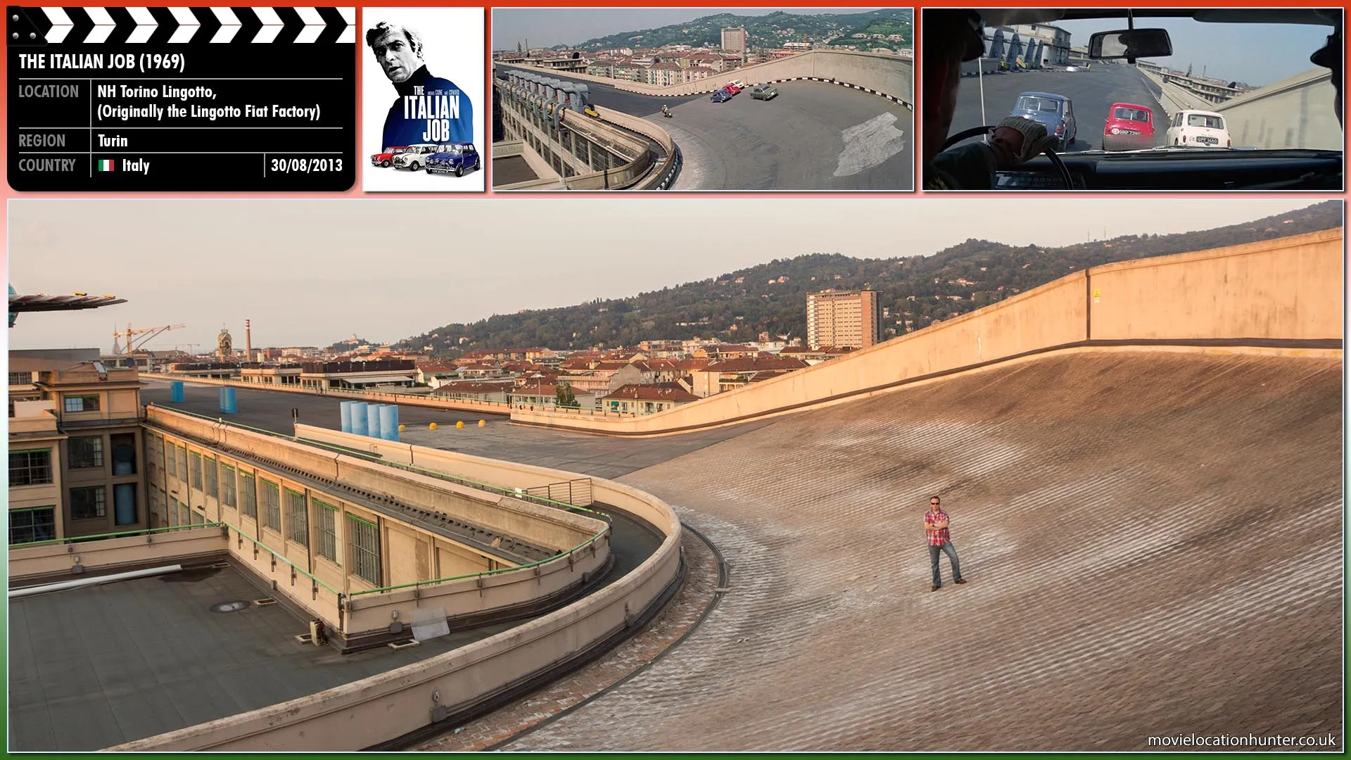 Filming location photo, shot in Italy, for The Italian Job (1969). Scene description: Croker (Michael Caine) and his team escape in three minis trying to lose the police by taking them on a wild goose chase.