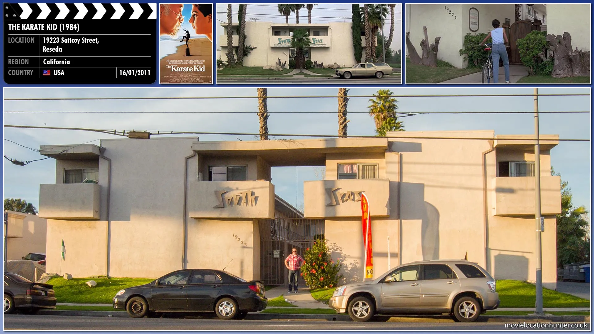 Filming location photo, shot in USA, for The Karate Kid (1984). Scene description: Daniel Larusso (Ralph Macchio) is a teenager who moves from New Jersey to Los Angeles after his widowed mother, Lucille (Randee Heller), gets a new job. Daniel is unhappy at having to move, make new friends and leave his old friends behind, but he promises Lucille he'll do his best to make a new life in California.